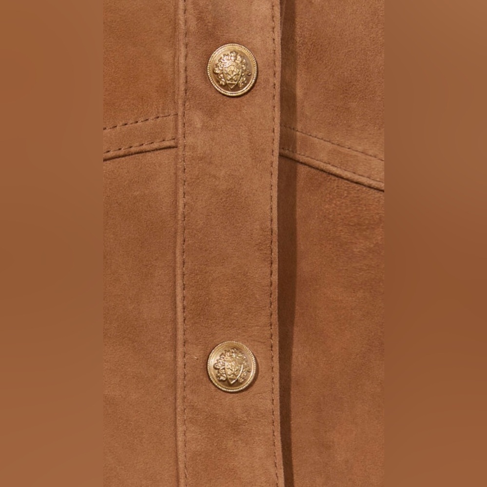 Alice + Olivia Calica Suede Camel Skirt Button-Front A-Line Lambskin - Picture 6 of 9